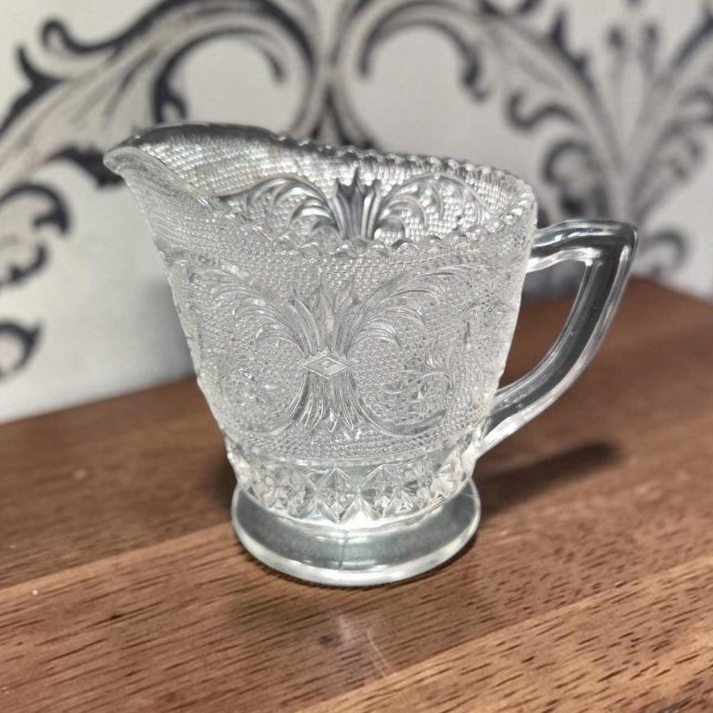 Duncan & Miller Clear Glass Creamer #41, Vtg Sandwich Pattern Pitcher, Tableware
